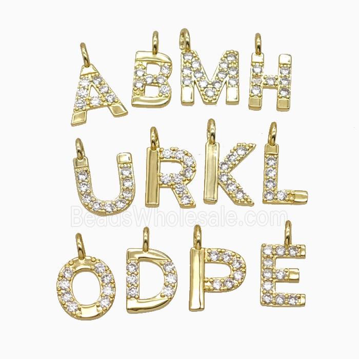 Copper Alphabet Pendant Pave Zirconia Gold Plated Mix Letters