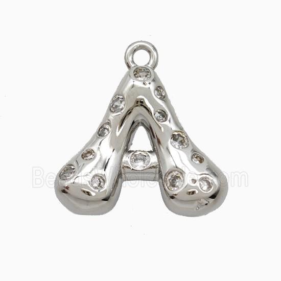 Copper Letter-A Pendant Pave Zirconia Platinum Plated