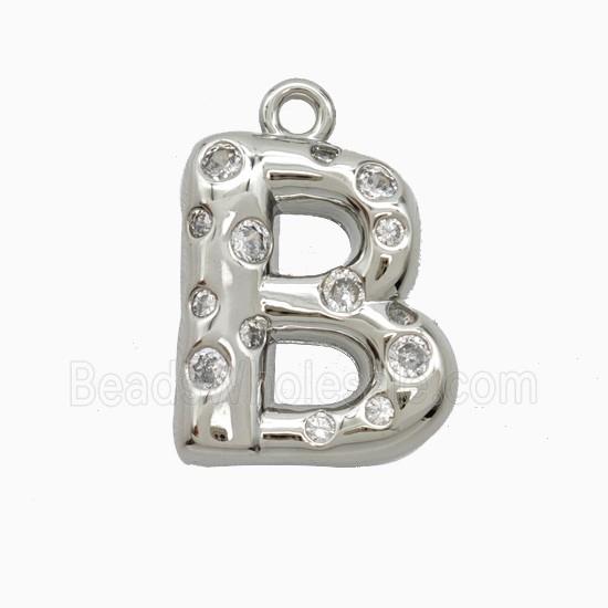 Copper Letter-B Pendant Pave Zirconia Platinum Plated