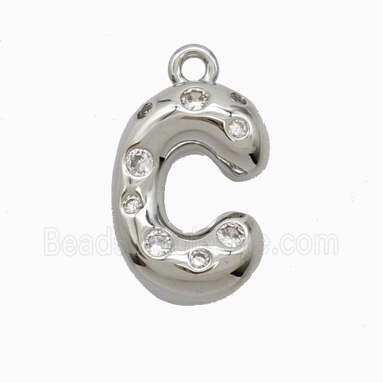 Copper Letter-C Pendant Pave Zirconia Platinum Plated