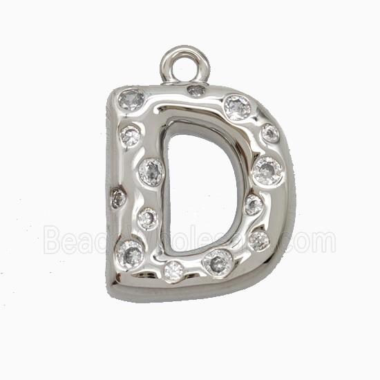 Copper Letter-D Pendant Pave Zirconia Platinum Plated