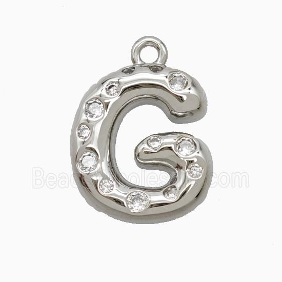 Copper Letter-G Pendant Pave Zirconia Platinum Plated