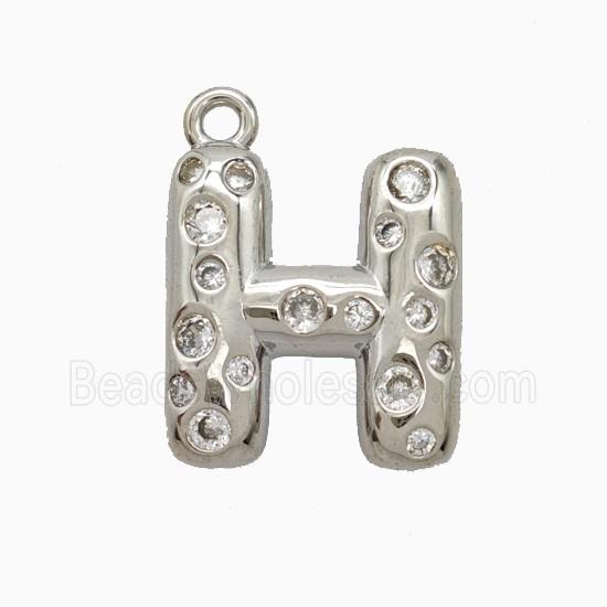 Copper Letter-H Pendant Pave Zirconia Platinum Plated