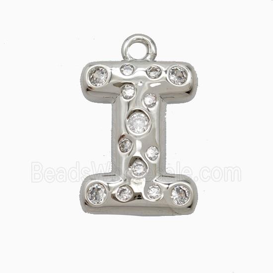 Copper Letter-I Pendant Pave Zirconia Platinum Plated