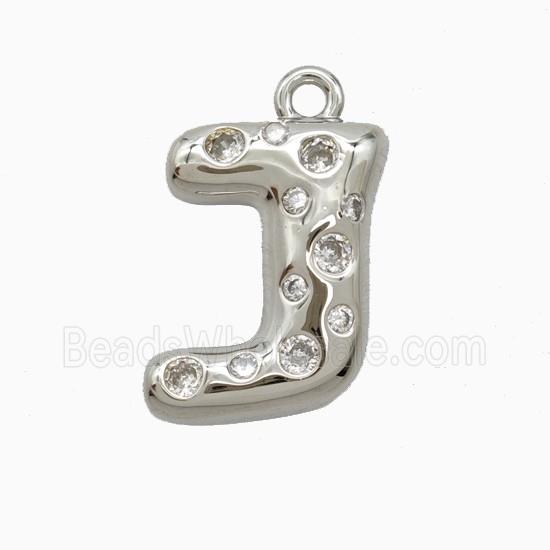 Copper Letter-J Pendant Pave Zirconia Platinum Plated