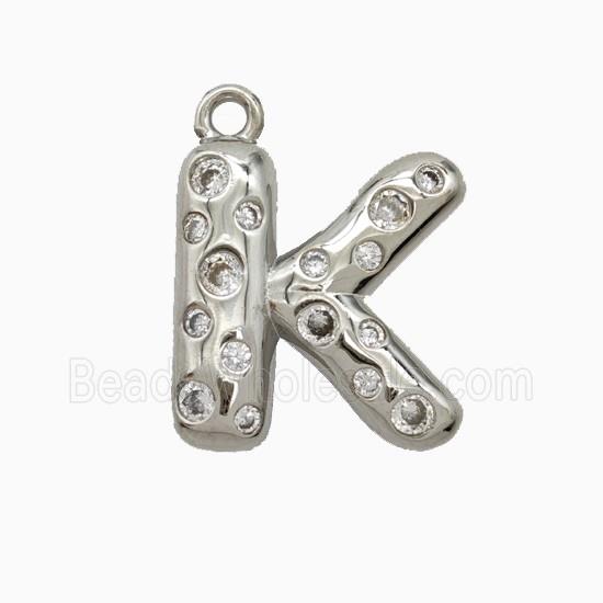 Copper Letter-K Pendant Pave Zirconia Platinum Plated
