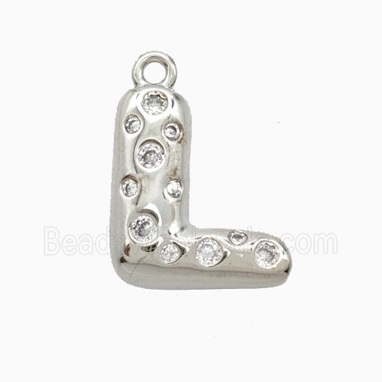 Copper Letter-L Pendant Pave Zirconia Platinum Plated
