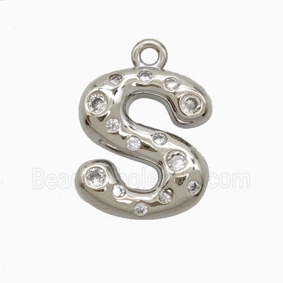 Copper Letter-S Pendant Pave Zirconia Platinum Plated