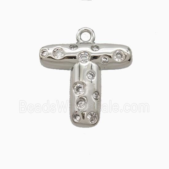 Copper Letter-T Pendant Pave Zirconia Platinum Plated