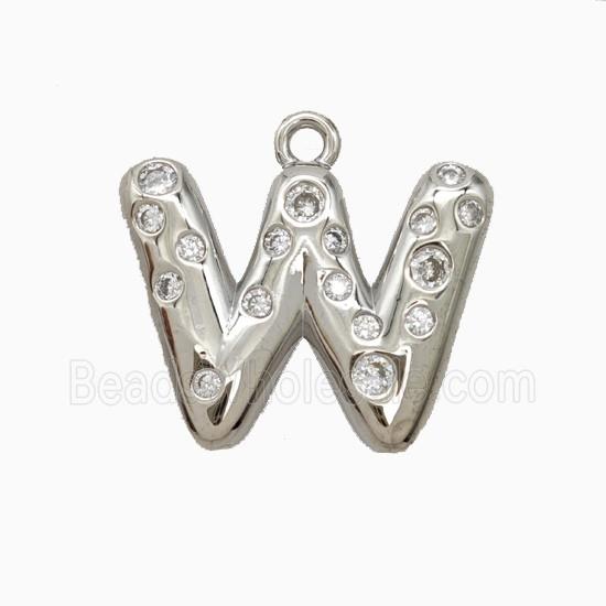 Copper Letter-W Pendant Pave Zirconia Platinum Plated