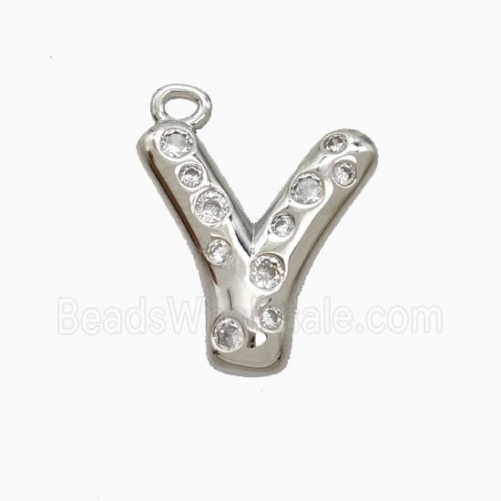 Copper Letter-Y Pendant Pave Zirconia Platinum Plated