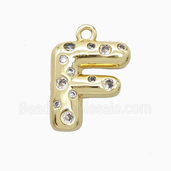 Copper Letter-F Pendant Pave Zirconia Gold Plated
