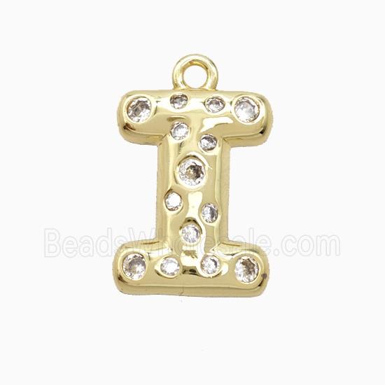 Copper Letter-I Pendant Pave Zirconia Gold Plated