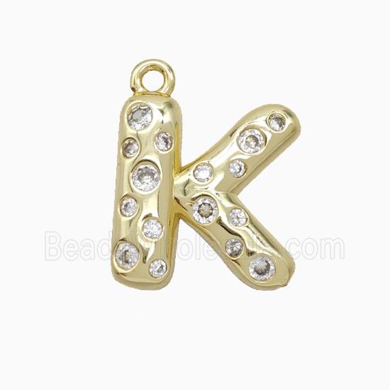 Copper Letter-K Pendant Pave Zirconia Gold Plated