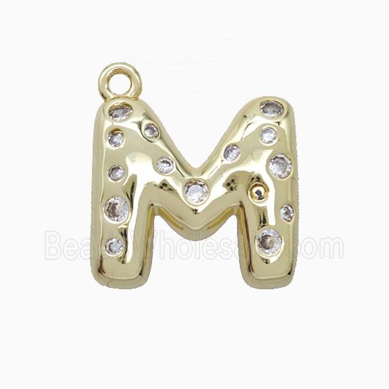 Copper Letter-M Pendant Pave Zirconia Gold Plated