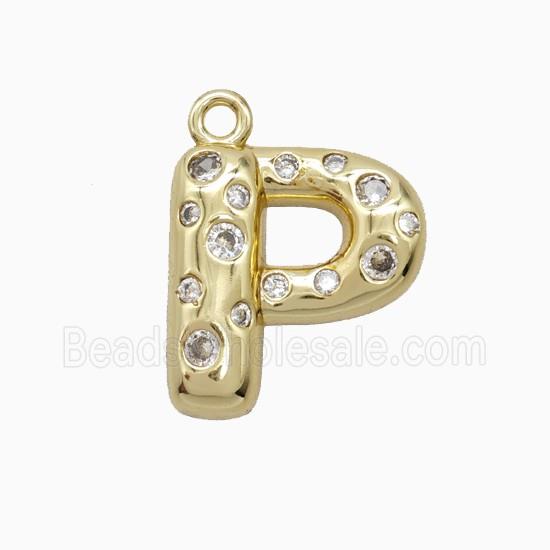Copper Letter-P Pendant Pave Zirconia Gold Plated