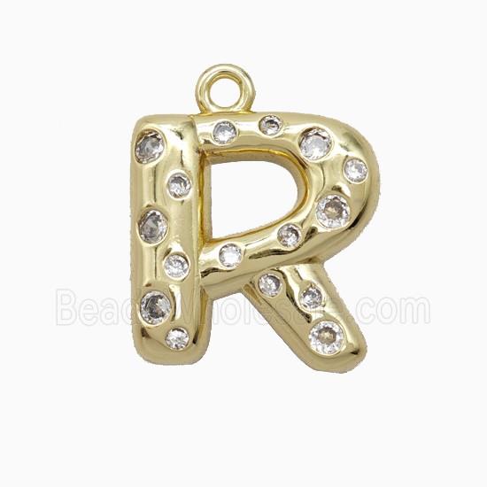 Copper Letter-R Pendant Pave Zirconia Gold Plated