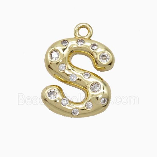 Copper Letter-S Pendant Pave Zirconia Gold Plated