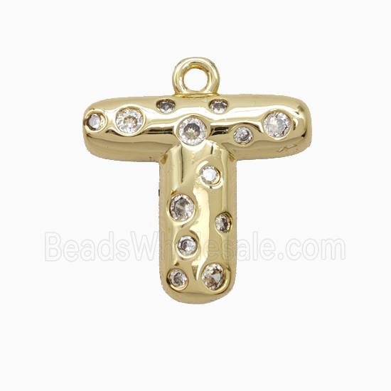 Copper Letter-T Pendant Pave Zirconia Gold Plated