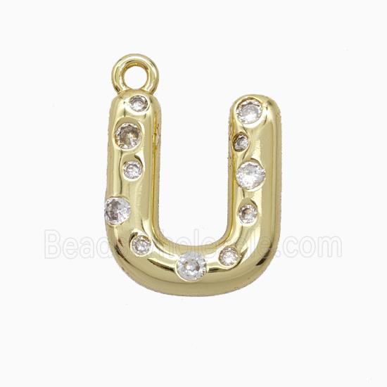 Copper Letter-U Pendant Pave Zirconia Gold Plated