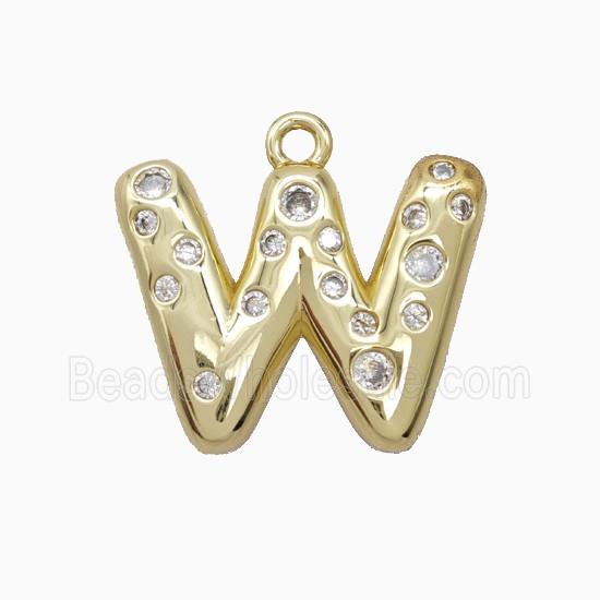 Copper Letter-W Pendant Pave Zirconia Gold Plated