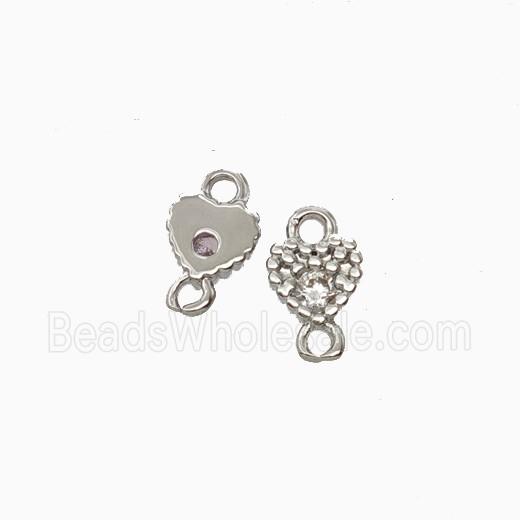 Copper Heart Connector Pave Zirocnia Platinum Plated