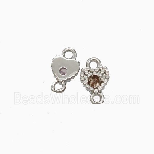Copper Heart Connector Pave Zirocnia Platinum Plated