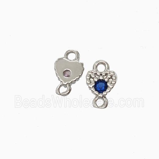 Copper Heart Connector Pave Zirocnia Platinum Plated