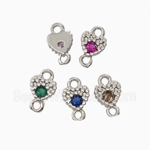 Copper Heart Connector Pave Zirocnia Platinum Plated Mixed