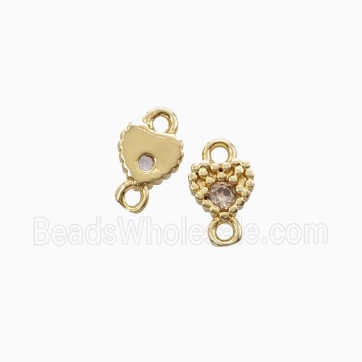 Copper Heart Connector Pave Zirocnia Gold Plated