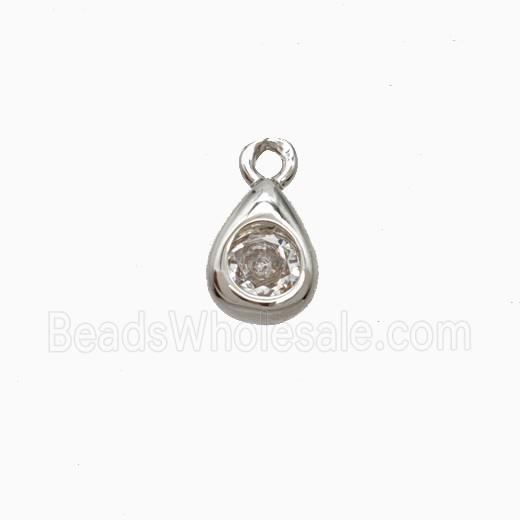 Copper Teardrop Pendant Pave Zirconia Platinum Plated