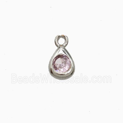 Copper Teardrop Pendant Pave Zirconia Platinum Plated
