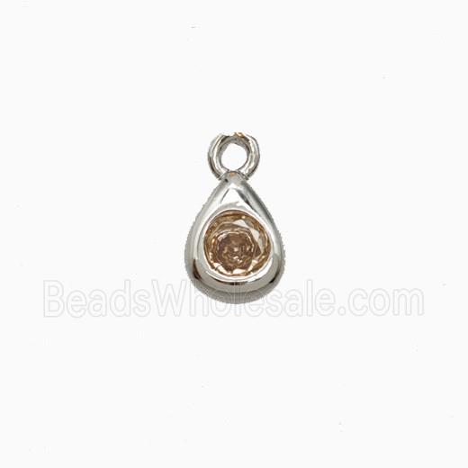 Copper Teardrop Pendant Pave Zirconia Platinum Plated