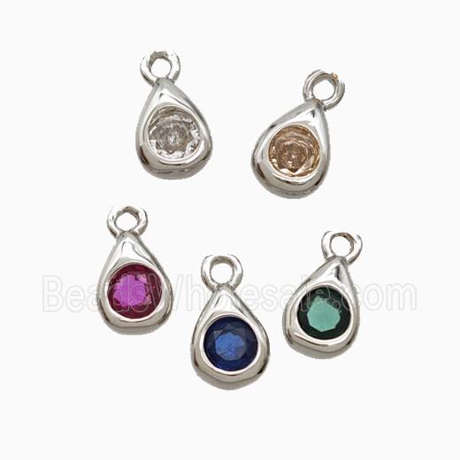 Copper Teardrop Pendant Pave Zirconia Platinum Plated Mixed