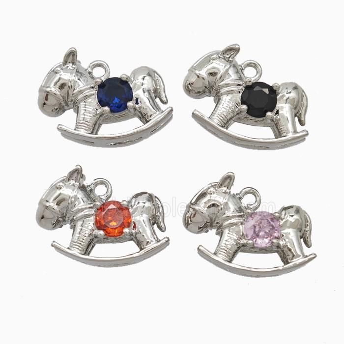 Copper Trojanhorse Pendant Pave Zirconia Platinum Plated Mixed
