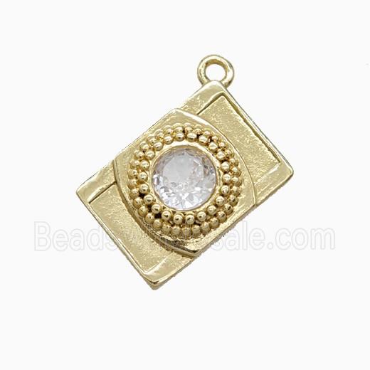 Copper Camera Pendant Pave Zirconia Gold Plated