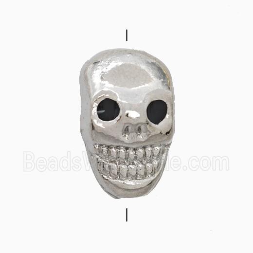 Copper Skull Beads Black Enamel Platinum Plated