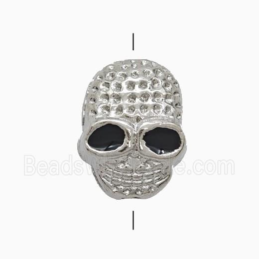 Copper Skull Beads Black Enamel Platinum Plated