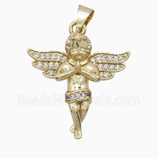 Copper Angel Pendant Pave Zirconia Gold Plated