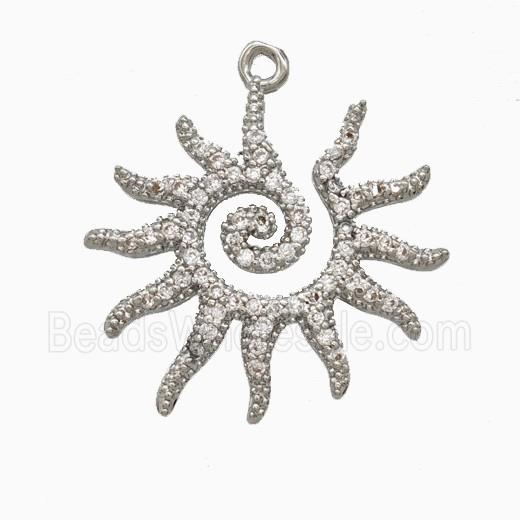 Copper Sun Pendant Pave Zirconia Platinum Plated