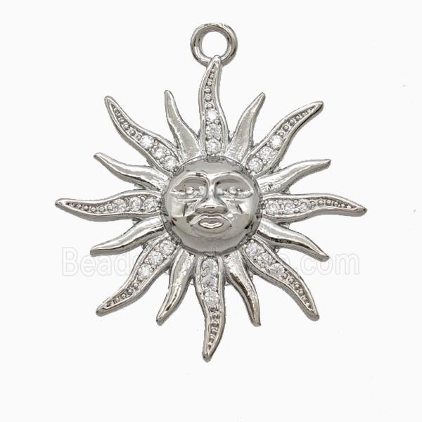 Copper Sun Pendant Pave Zirconia Platinum Plated