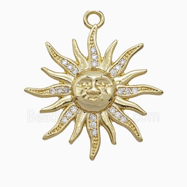 Copper Sun Pendant Pave Zirconia Gold Plated