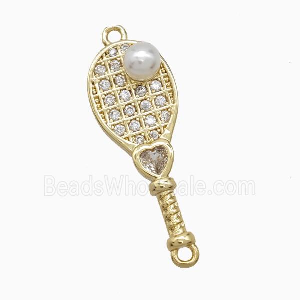 Copper Pickleball Paddle Pendant Pave Zirconia Resin Sports Gold Plated