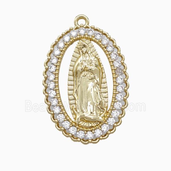 Copper Virgin Mary Pendant Pave Zirconia Gold Plated
