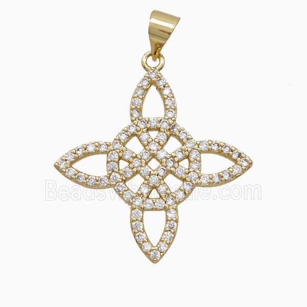 Copper Witch Knot Pendant Pave Zirconia Gold Plated