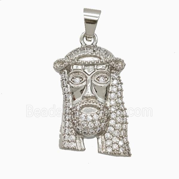 Copper Jesus Pendant Pave Zirconia Platinum Plated