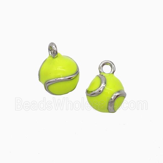 Copper Tennis Ball Pendant Olive Enamel Sports Platinum Plated