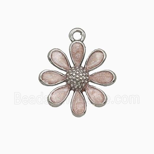Copper Daisy Flower Pendant Pink Painted Platinum Plated