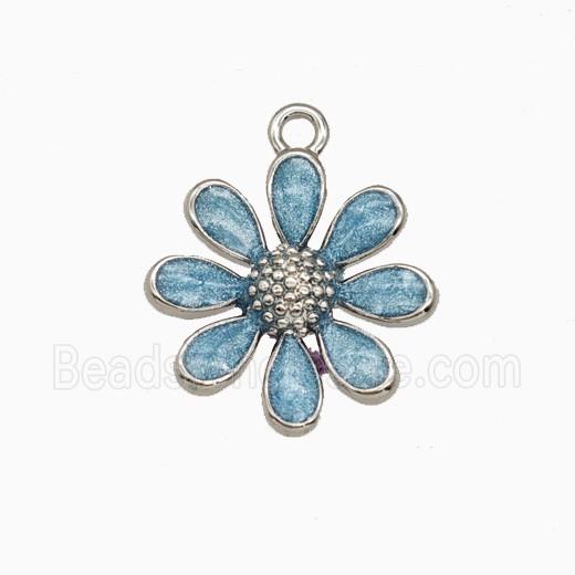 Copper Daisy Flower Pendant Teal Painted Platinum Plated