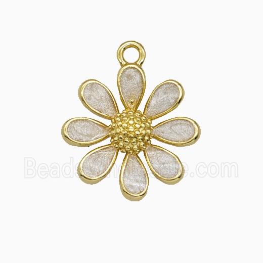 Copper Daisy Flower Pendant White Painted Gold Plated